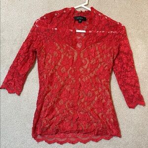 Karen Kane Red Lace Blouse